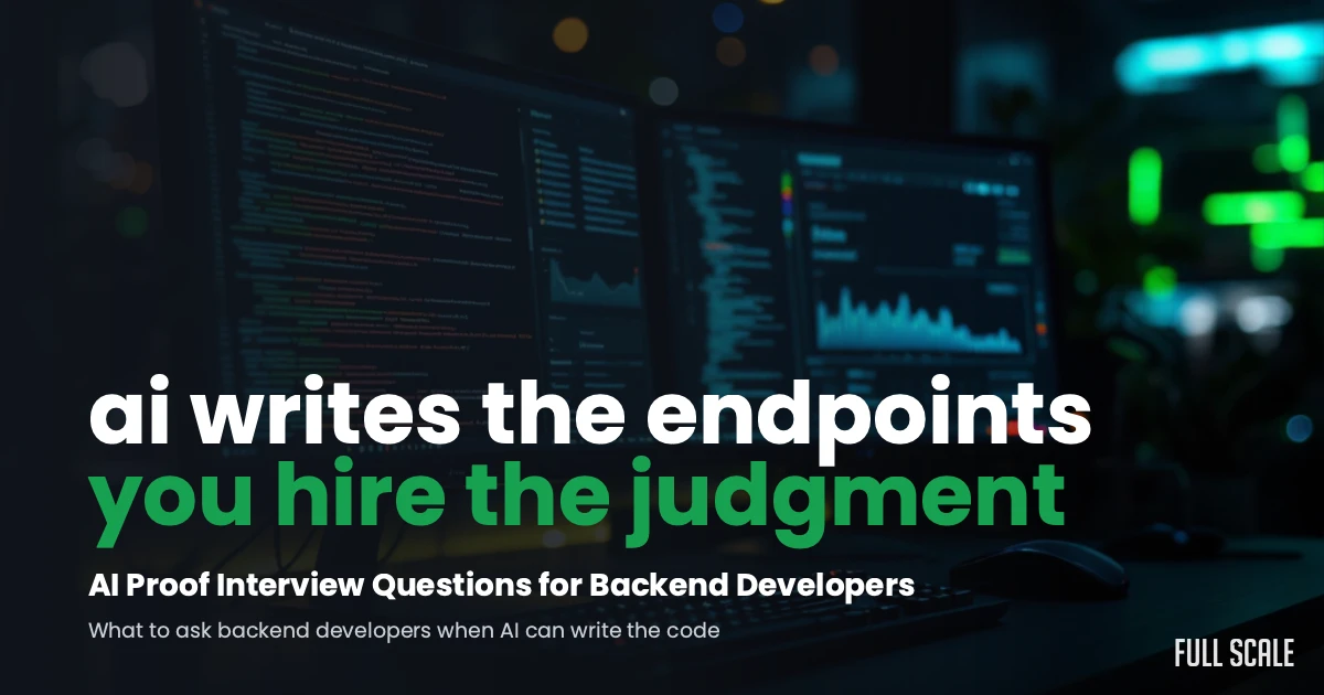 AI-proof interview questions for backend developers, a developer's dark workspace