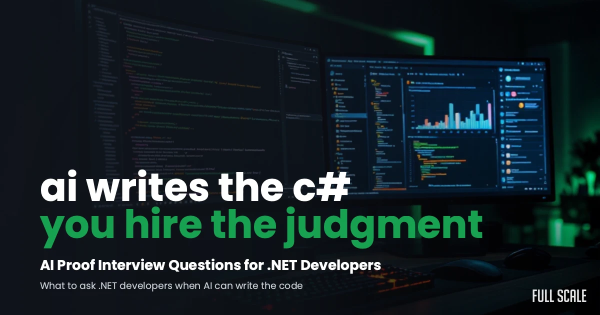 AI-proof interview questions for .NET developers, a developer's dark workspace