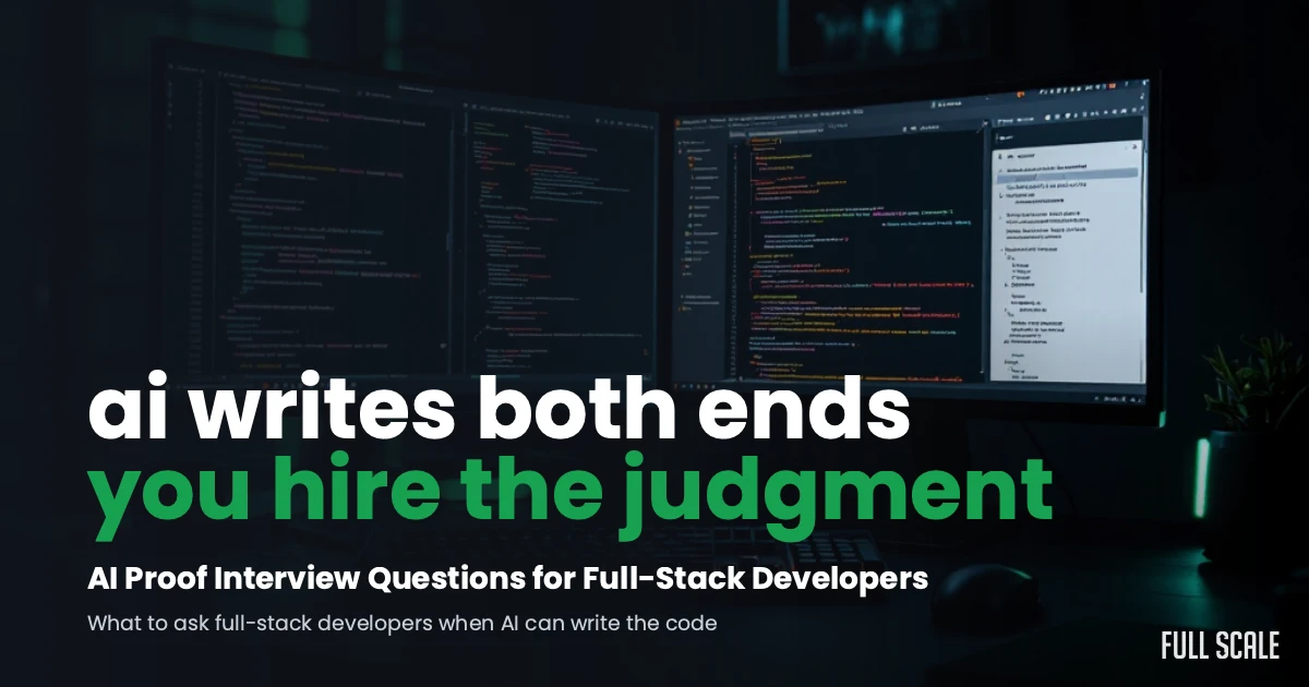 AI-proof interview questions for full-stack developers, a developer's dark workspace