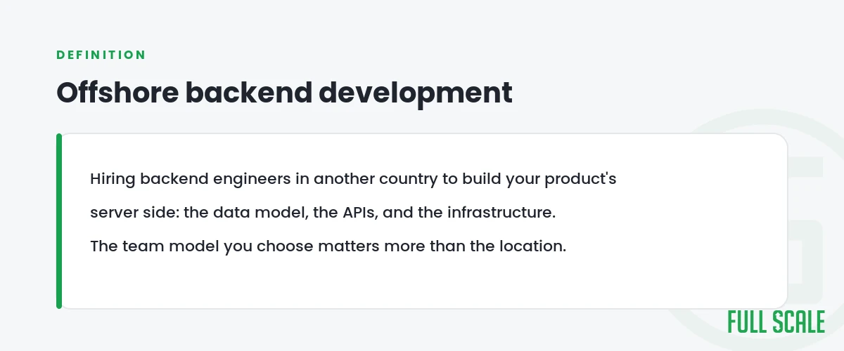 Definition card defining offshore backend development