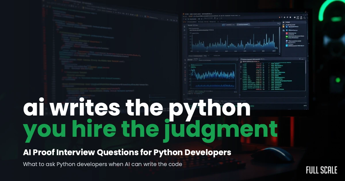AI-proof interview questions for Python developers, a developer's dark workspace