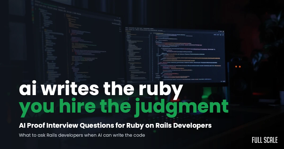 AI-proof interview questions for Ruby on Rails developers, a developer's dark workspace