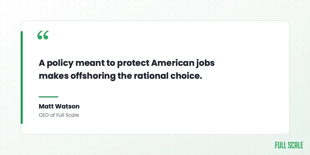 Pull quote: a policy meant to protect American jobs makes offshoring the rational choice, Matt Watson