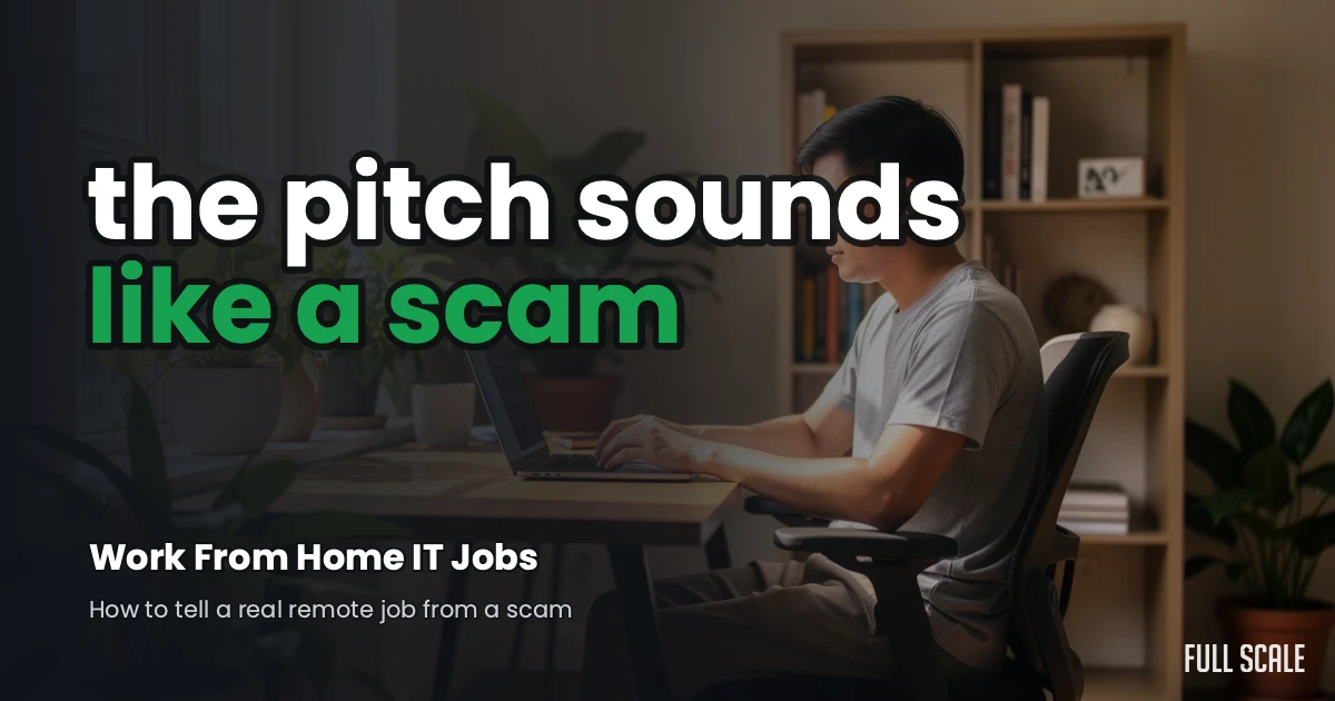 A Filipino developer working from home at a laptop in a bright home office