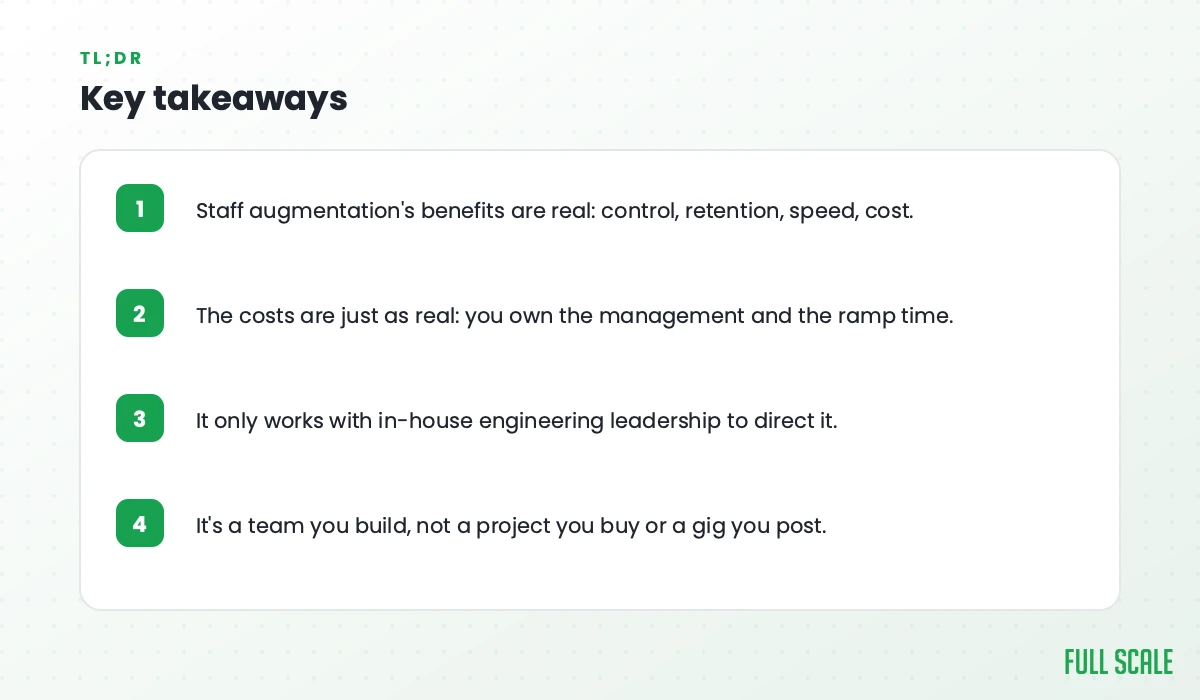 Key takeaways on the pros and cons of staff augmentation