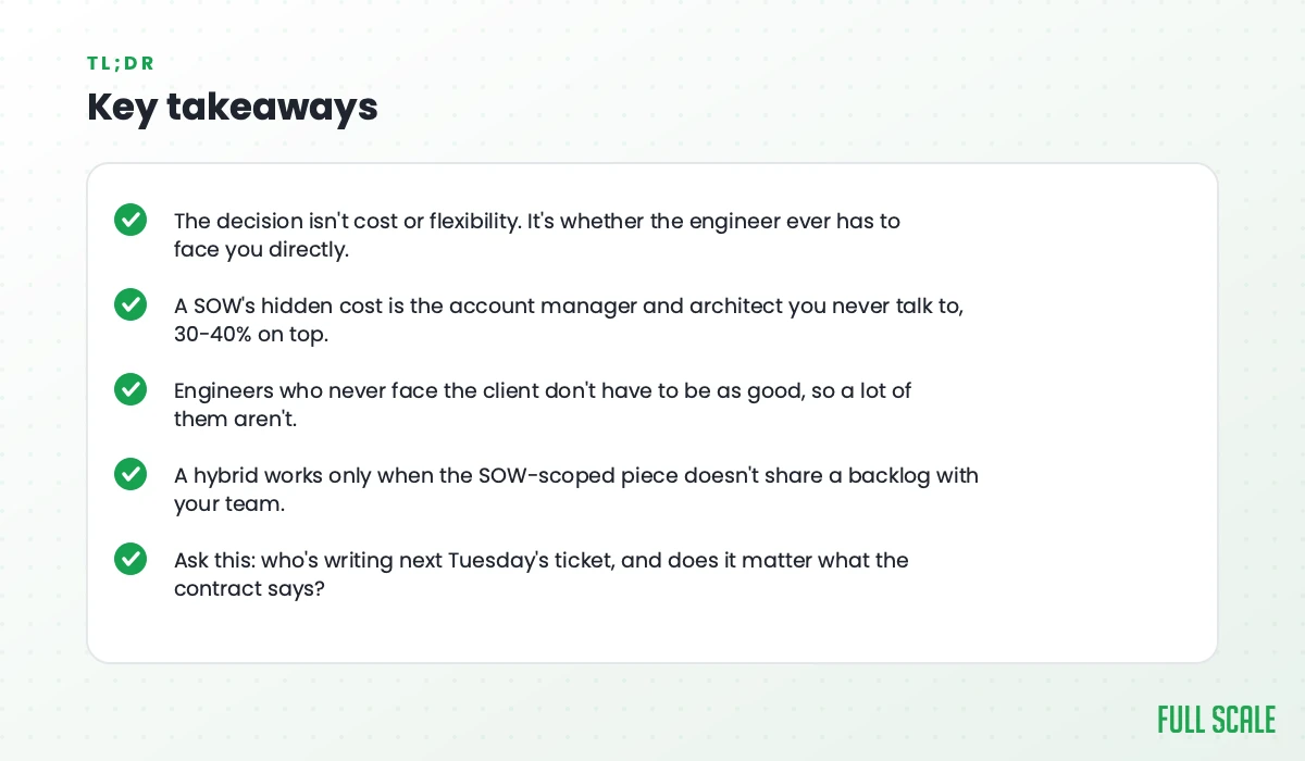 Key takeaways summary for staff augmentation vs SOW decision