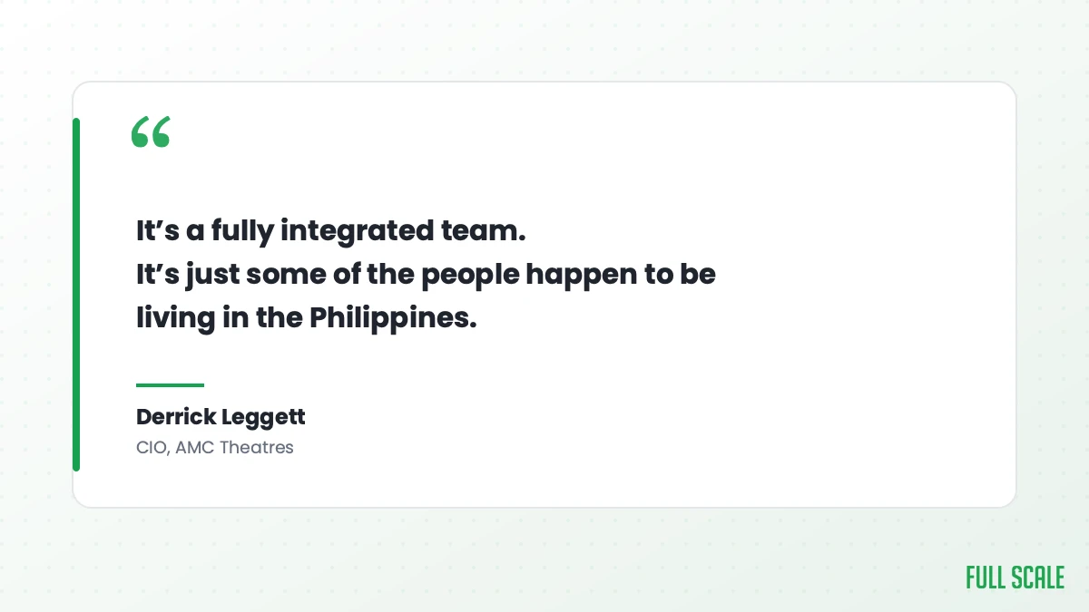 Derrick Leggett, CIO of AMC Theatres, quote on the fully integrated engineering team