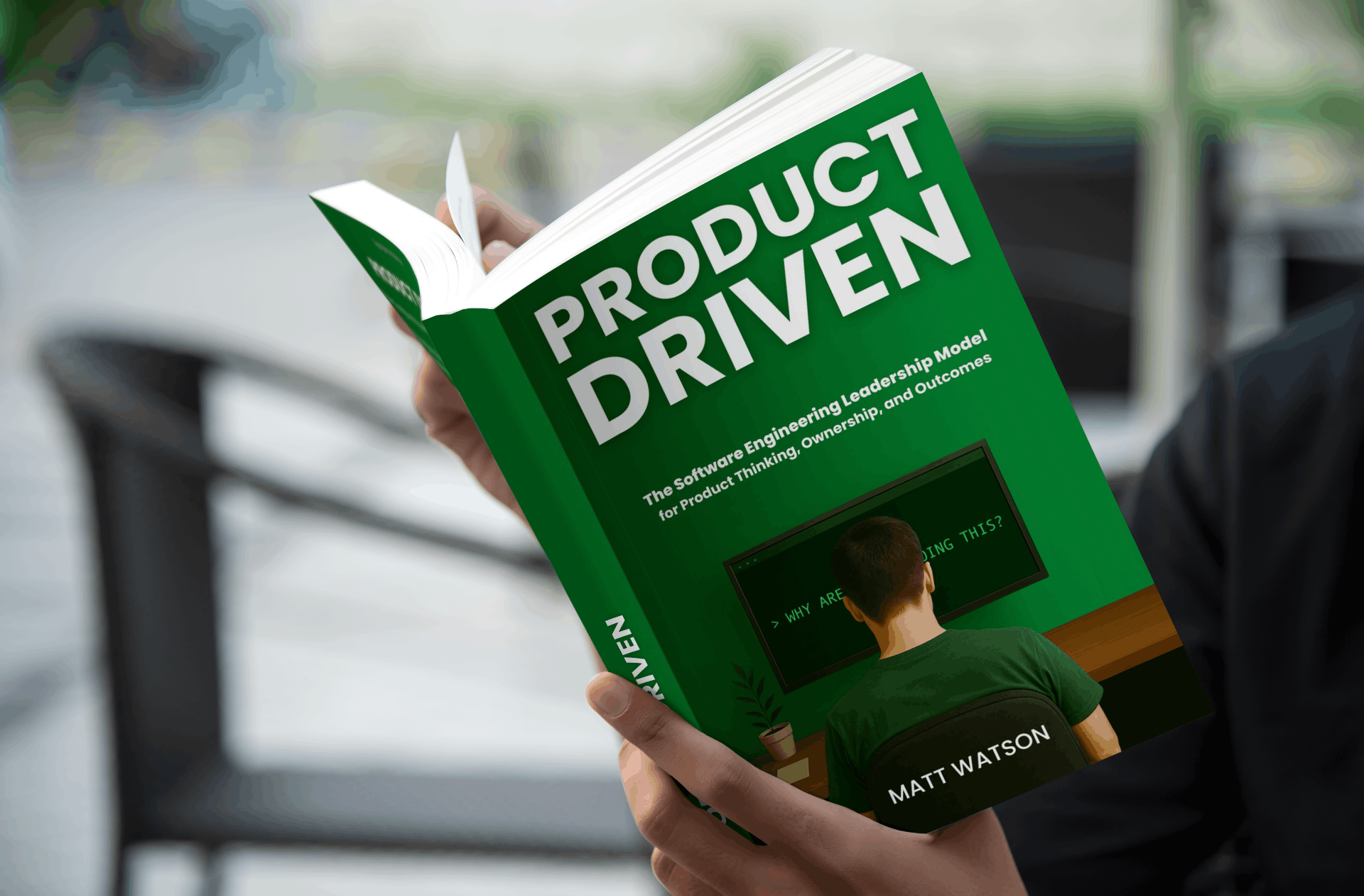Person reading Product Driven by Matt Watson